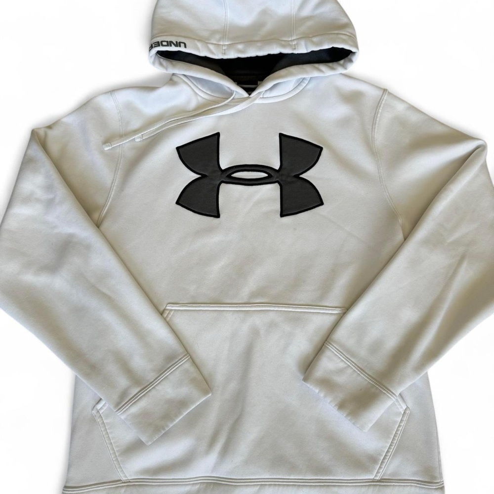 Mens UA Athletic White Active Cold Gear Polyester Classic Hoodie Size Small